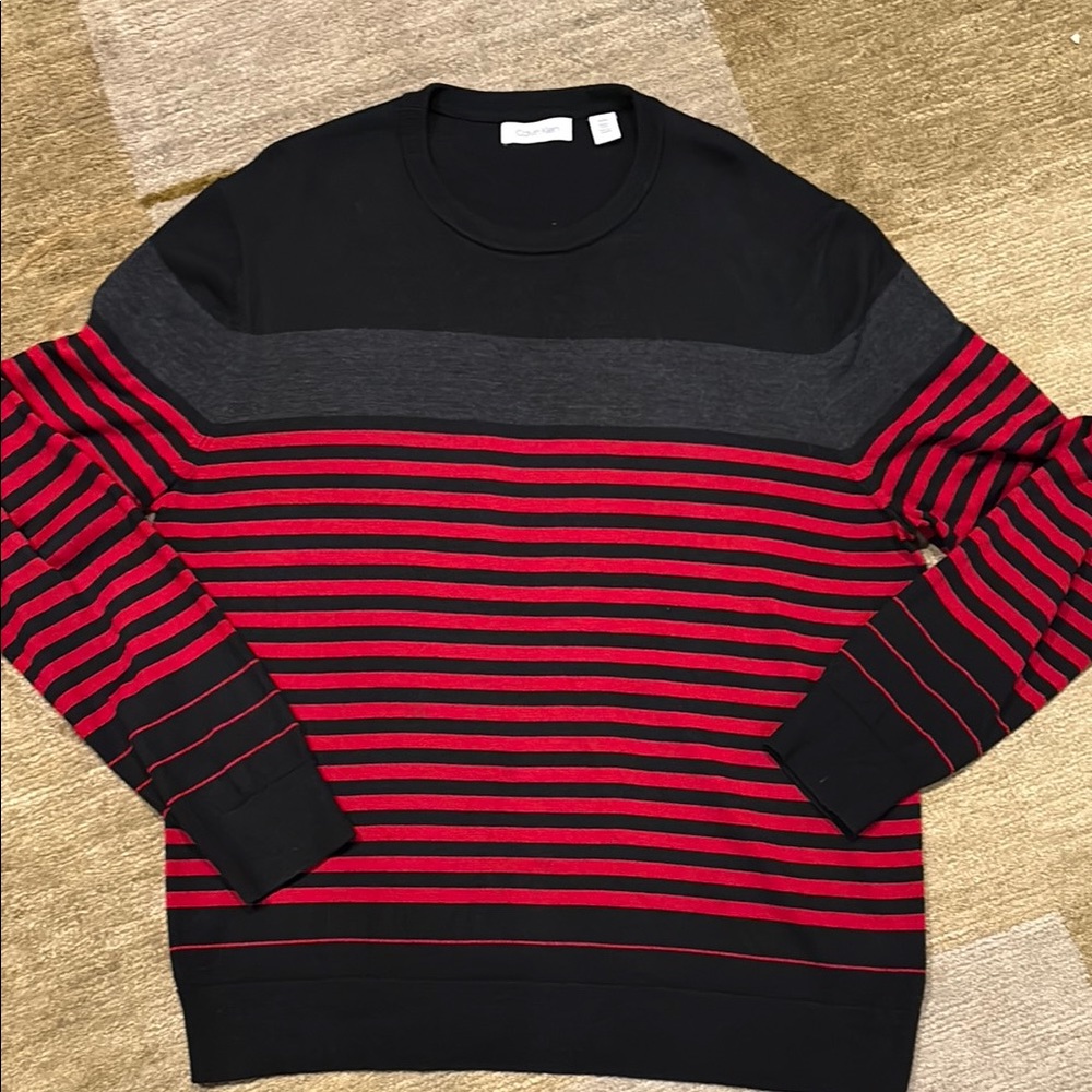 ~Calvin Klein~ Black and Red Striped Wool Sweater